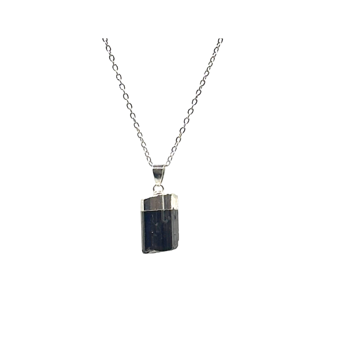 Black tourmaline nugget necklace, 22-26" stainless steel chain