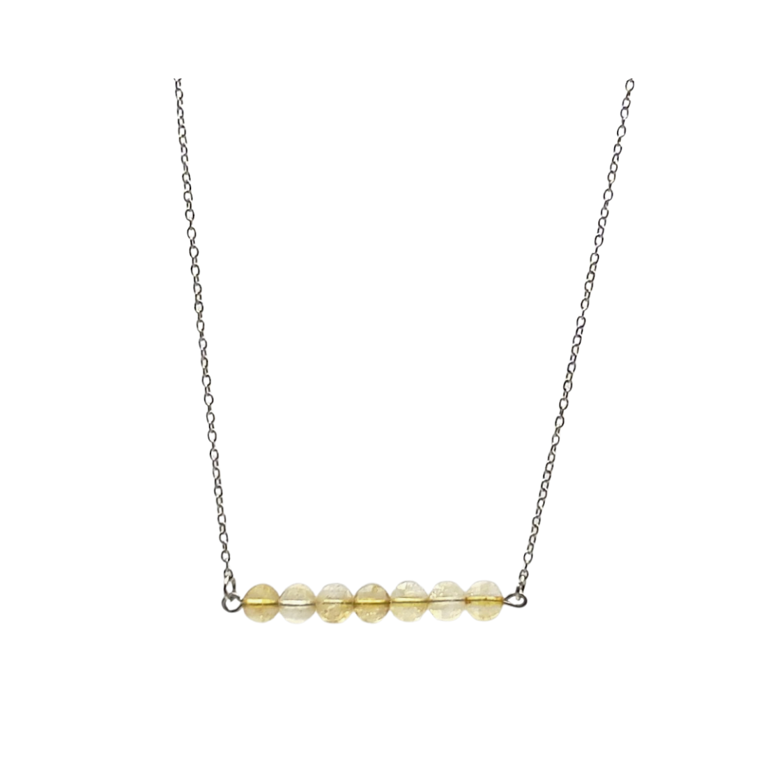 Dainty citrine bar necklace, 22-24" stainless steel chain