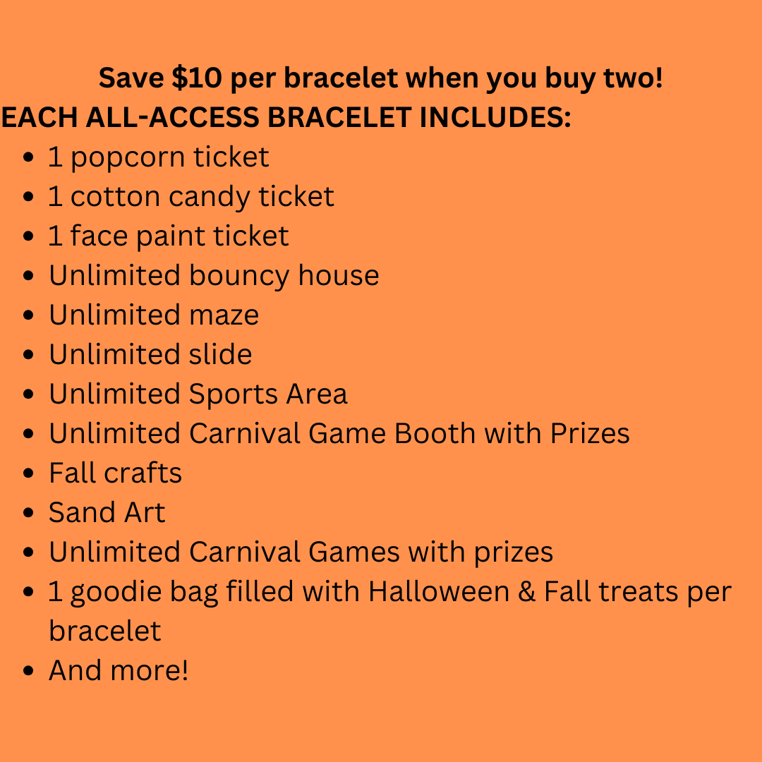 2 All Access Kid's Wristbands-includes face paint, cotton candy, popcorn