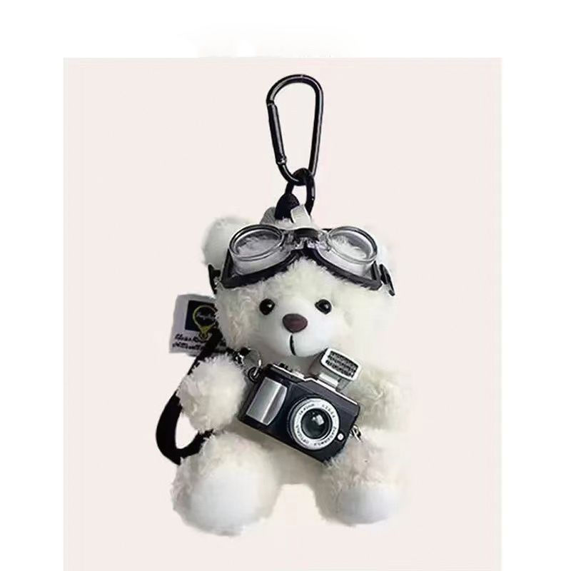 Flash Camera Plush Bear Keychain