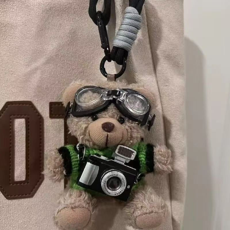 Flash Camera Plush Bear Keychain