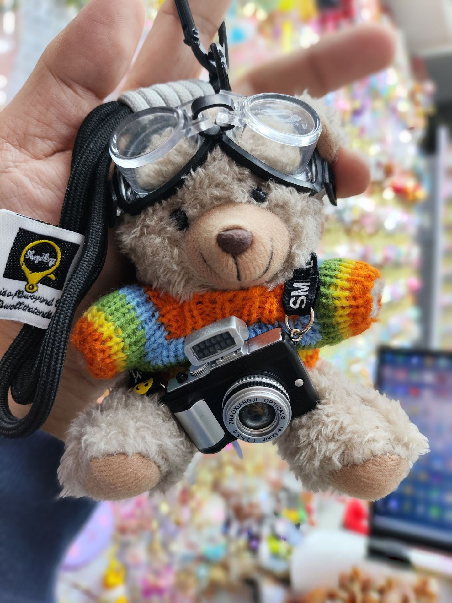 Flash Camera Plush Bear Keychain