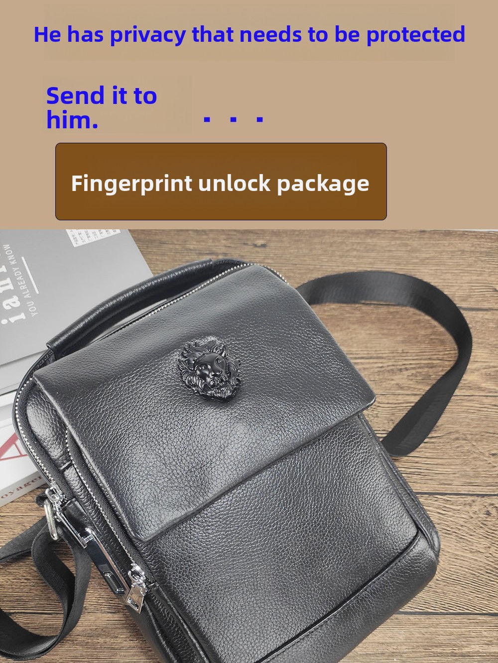 Men's Genuine Leather Fingerprint Unlocking Crossbody Bag
