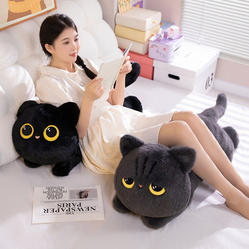 Miniatura: Gato Preto Kawaii de Pelúcia 50–90cm — Almofada/Travesseiro Fofinho (Presente)