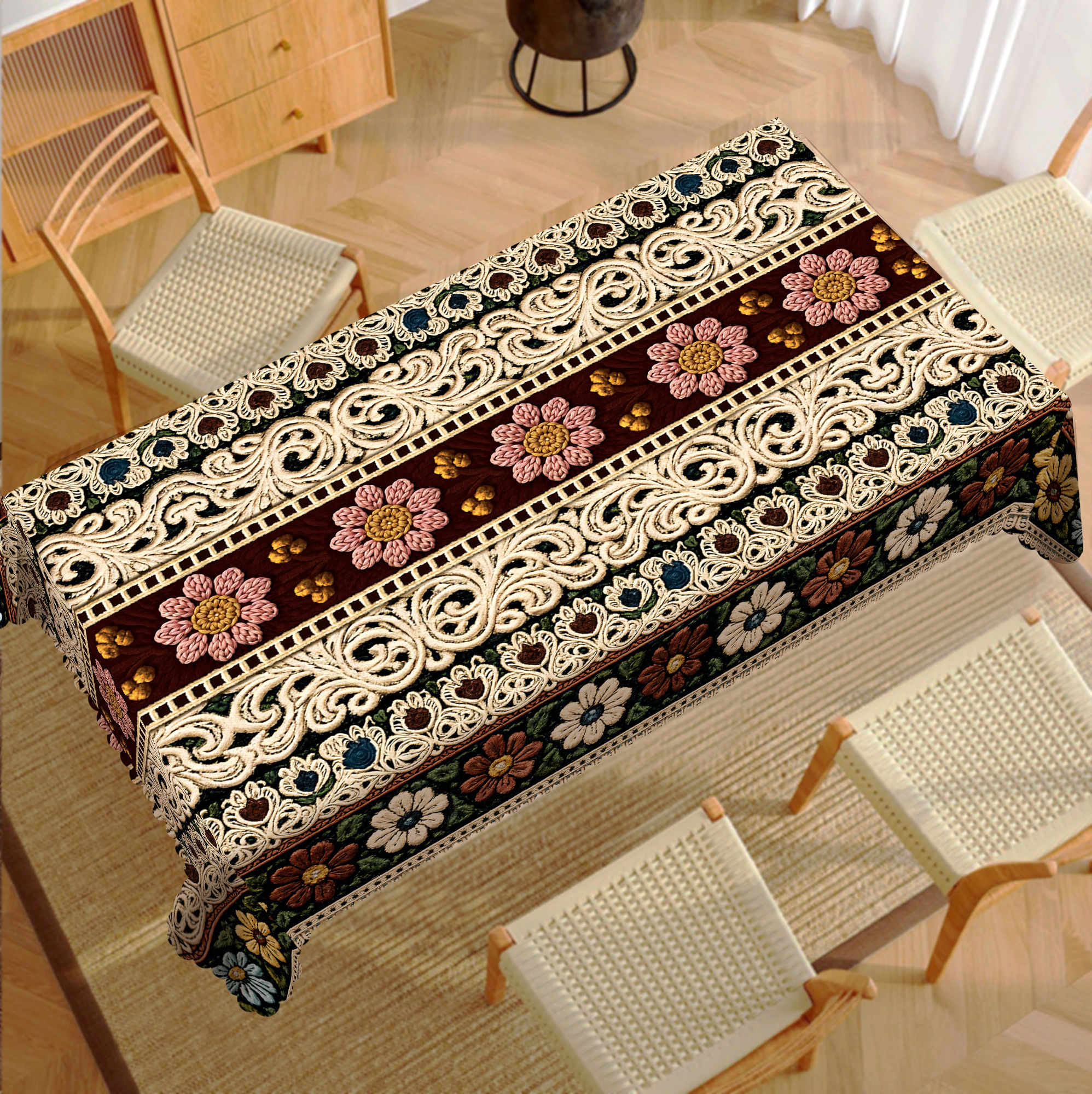 Toalha de Mesa Vintage Floral VIKAMA em Relevo – Capa para Mesa varios formatos