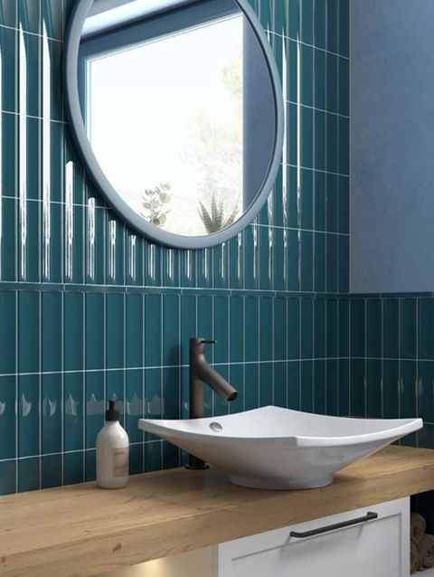 teal blue gloss metro brick style Bathroom Tile Inspiration