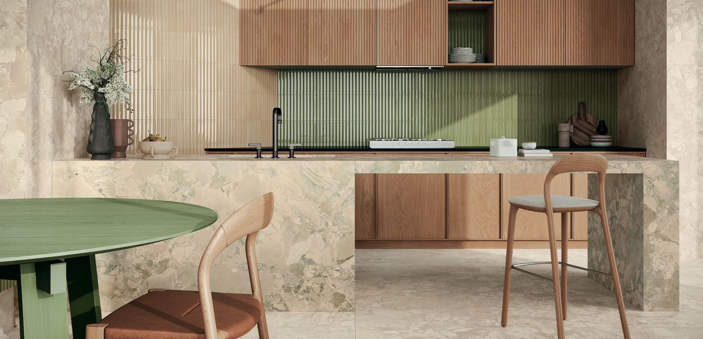 Armatile Alira ribbed porcelain wall tiles in modern interior