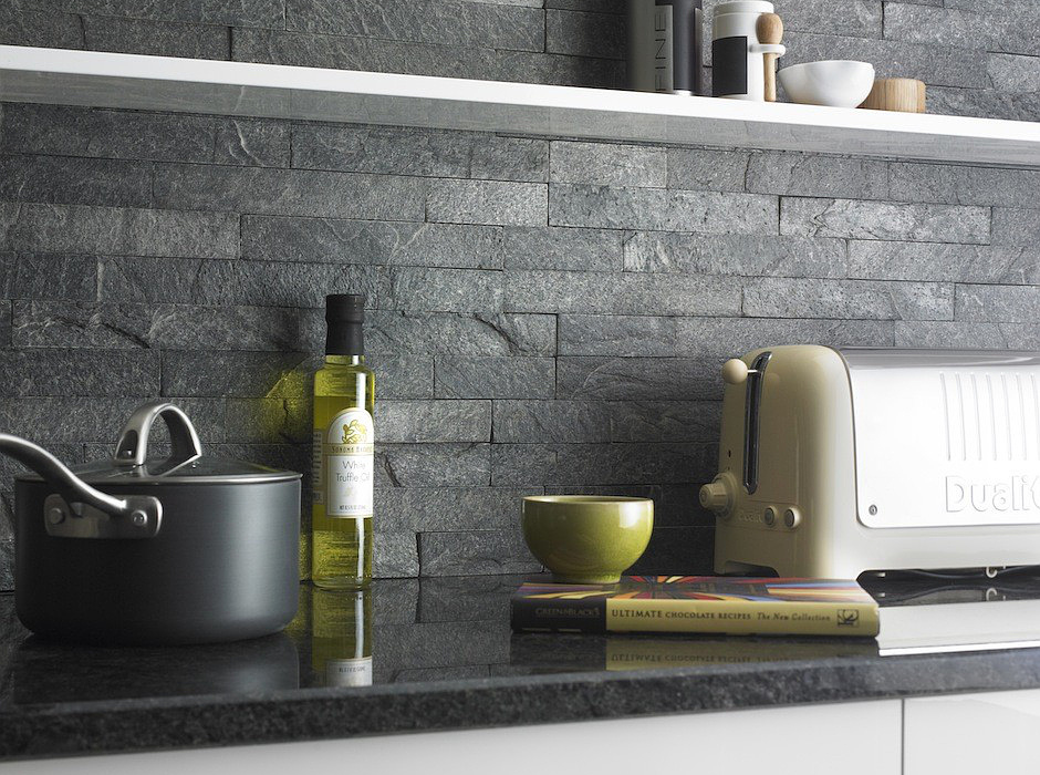 Armatile Natural Stone Cladding stacked stone wall tiles used as kitchen splashback feature