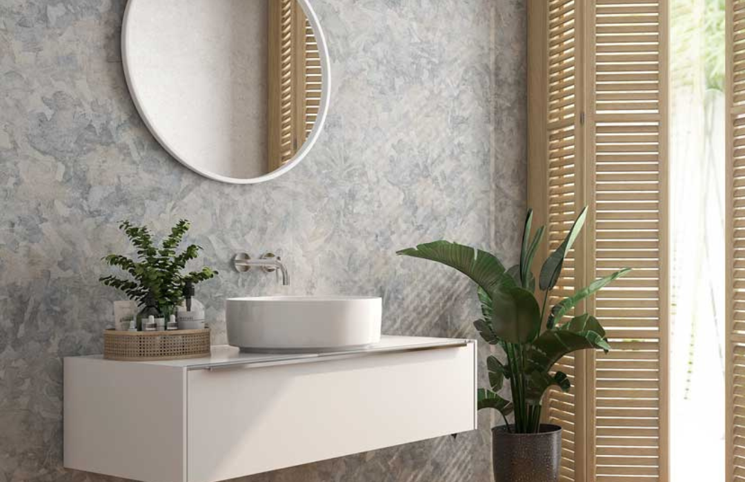 Armatile Colourbloom decorative porcelain wall tiles in modern bathroom interior
