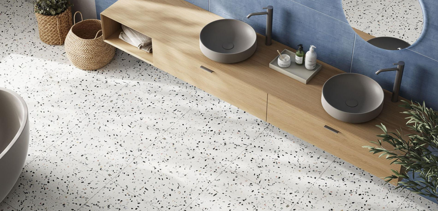 Armatile Terrazzo Nouveau terrazzo-effect porcelain floor tile close-up detail