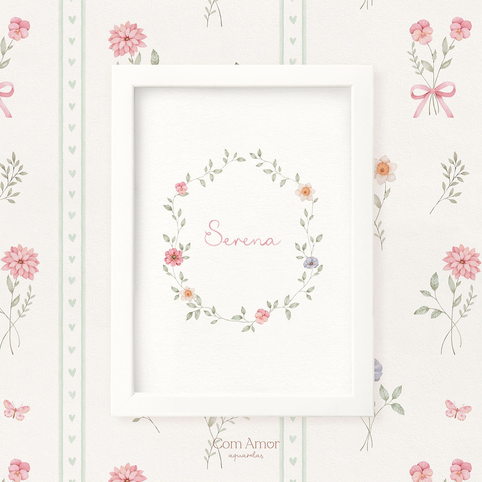 Miniatura: Cornice personalizzata con fiori delicati e nome - QDCAA15