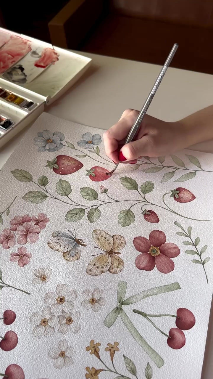Miniatura: Papel de Parede Flores e Corações