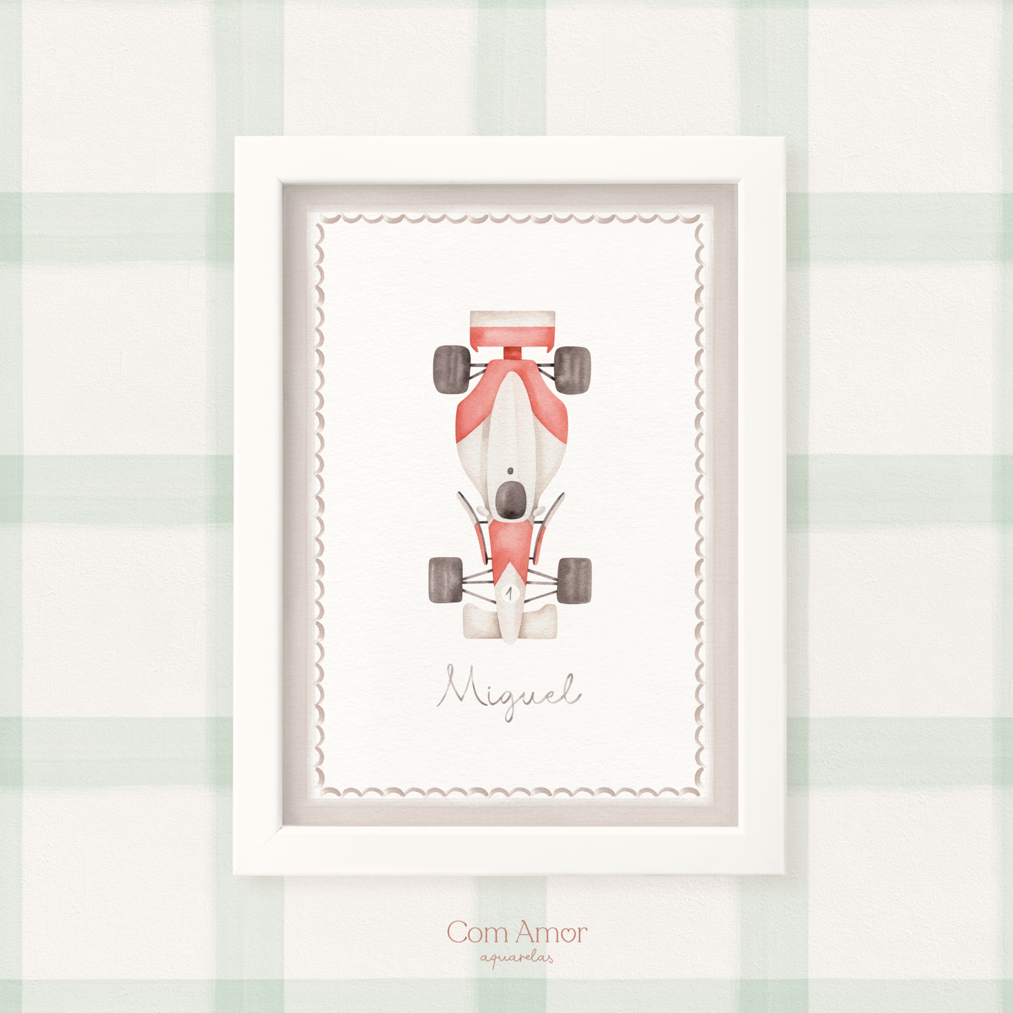 Quadro Personalizado Carrinho Vermelho com nome - QDCAA12