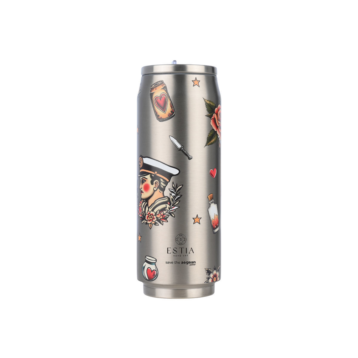 INSULATED BOTTLE TRAVEL CUP SAVE THE AEGEAN 500ml OLD SCHOOL INK