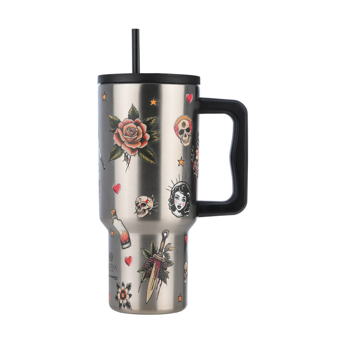 INSULATED STRAW TUMBLER XL SAVE THE AEGEAN 900ml OLD SCHOOL INK