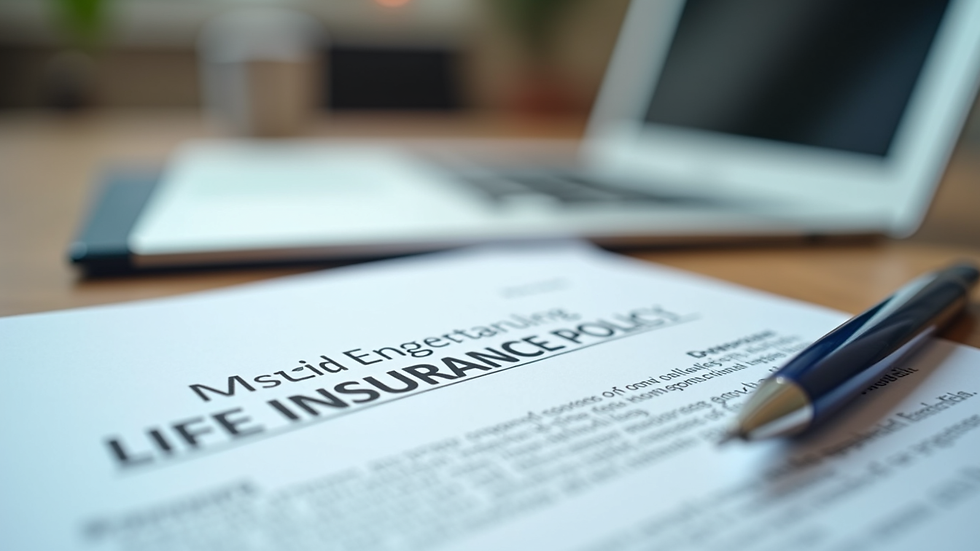 Close-up view of a life insurance policy document and pen on a desk