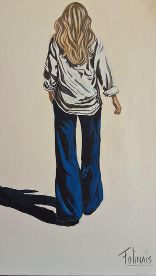 peinture femme de dos dans un environnement indéfini.