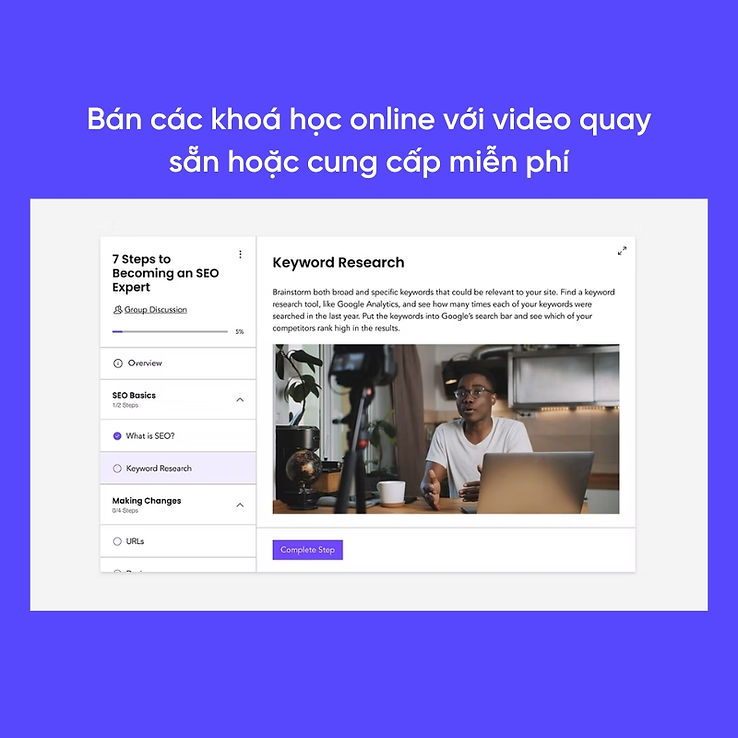 Giao diện quản lý khóa học Online eLearning