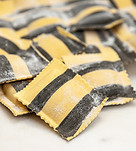 Large Square Black Squid Ink Striped Lobster Ravioli