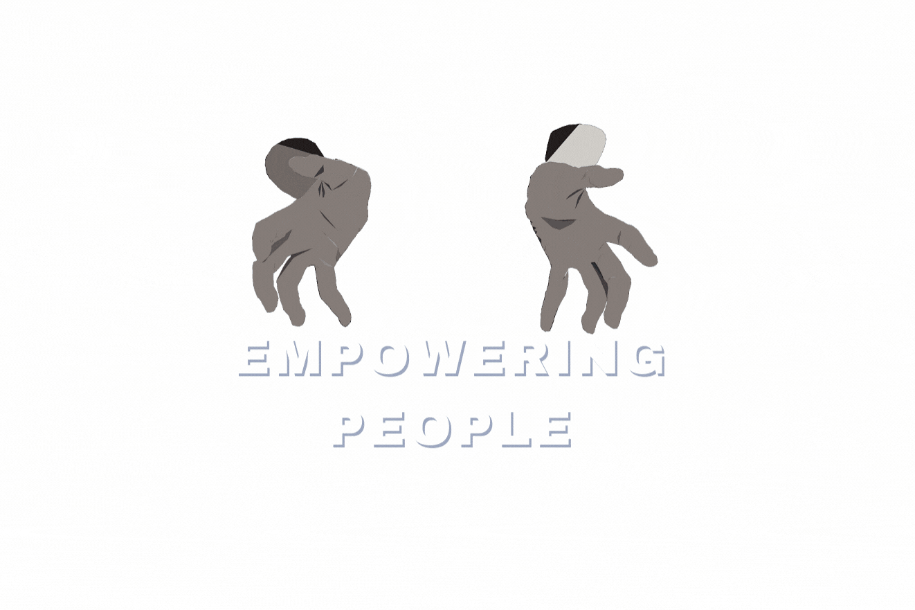 Circlular Image with Changing Graphic “Empowering People”, “Breaking Bariers”, and “Thriving Community”