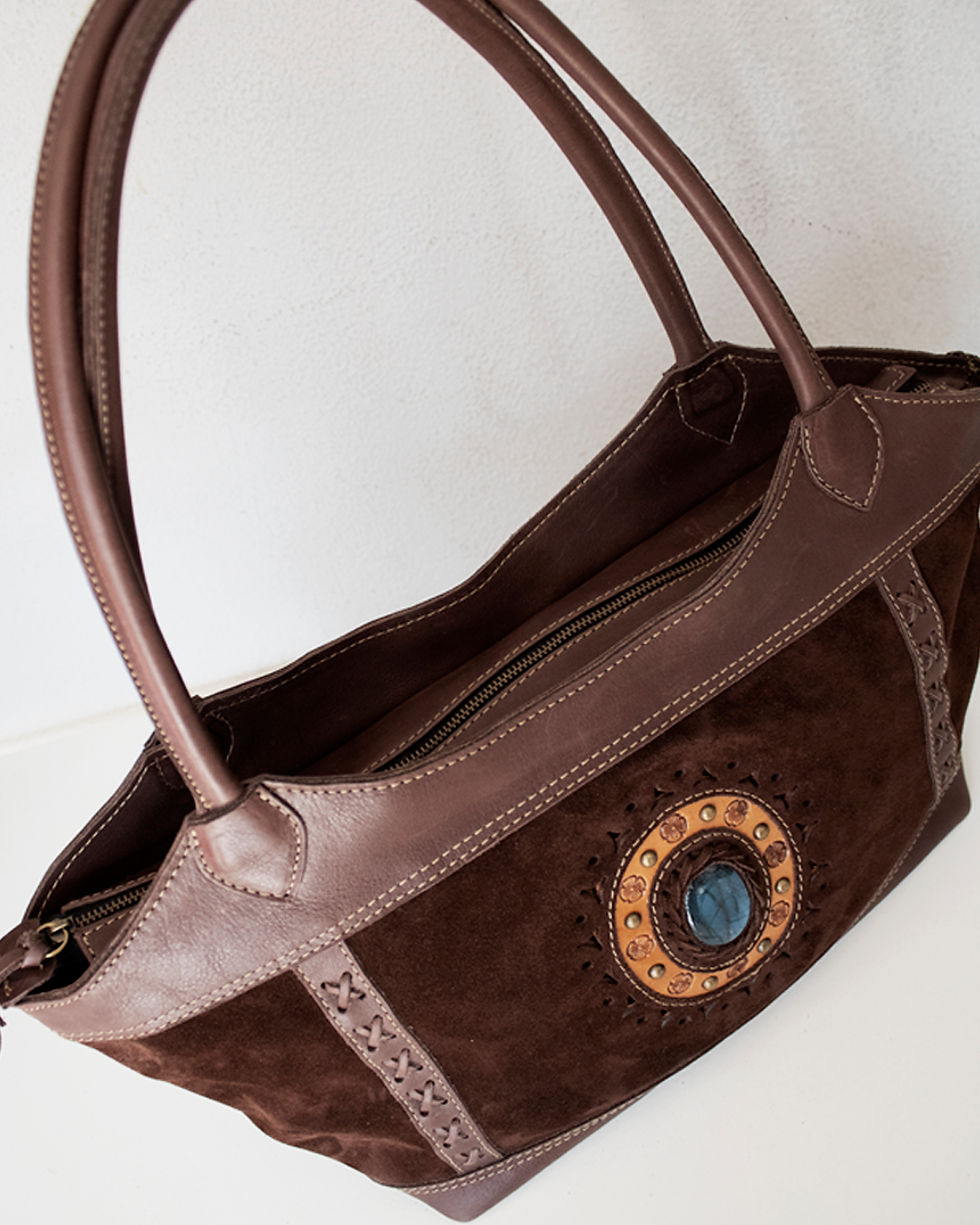 Thumbnail: Leather Shoulder Bag with Labradorite stone  ✰Leather Bag✰ Handbag