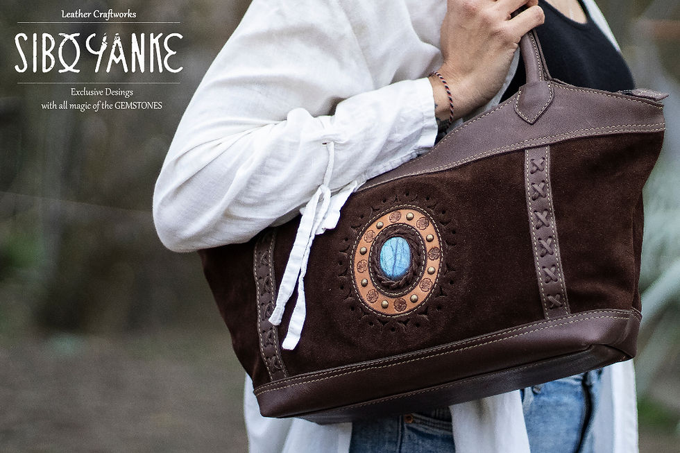 Thumbnail: Shoulder Bag - Leather Bag - Handbag with Gemstones - LABRADORITE