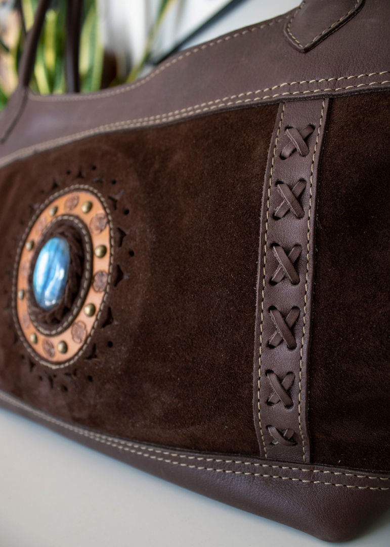 Thumbnail: Leather Shoulder Bag with Labradorite stone  ✰Leather Bag✰ Handbag