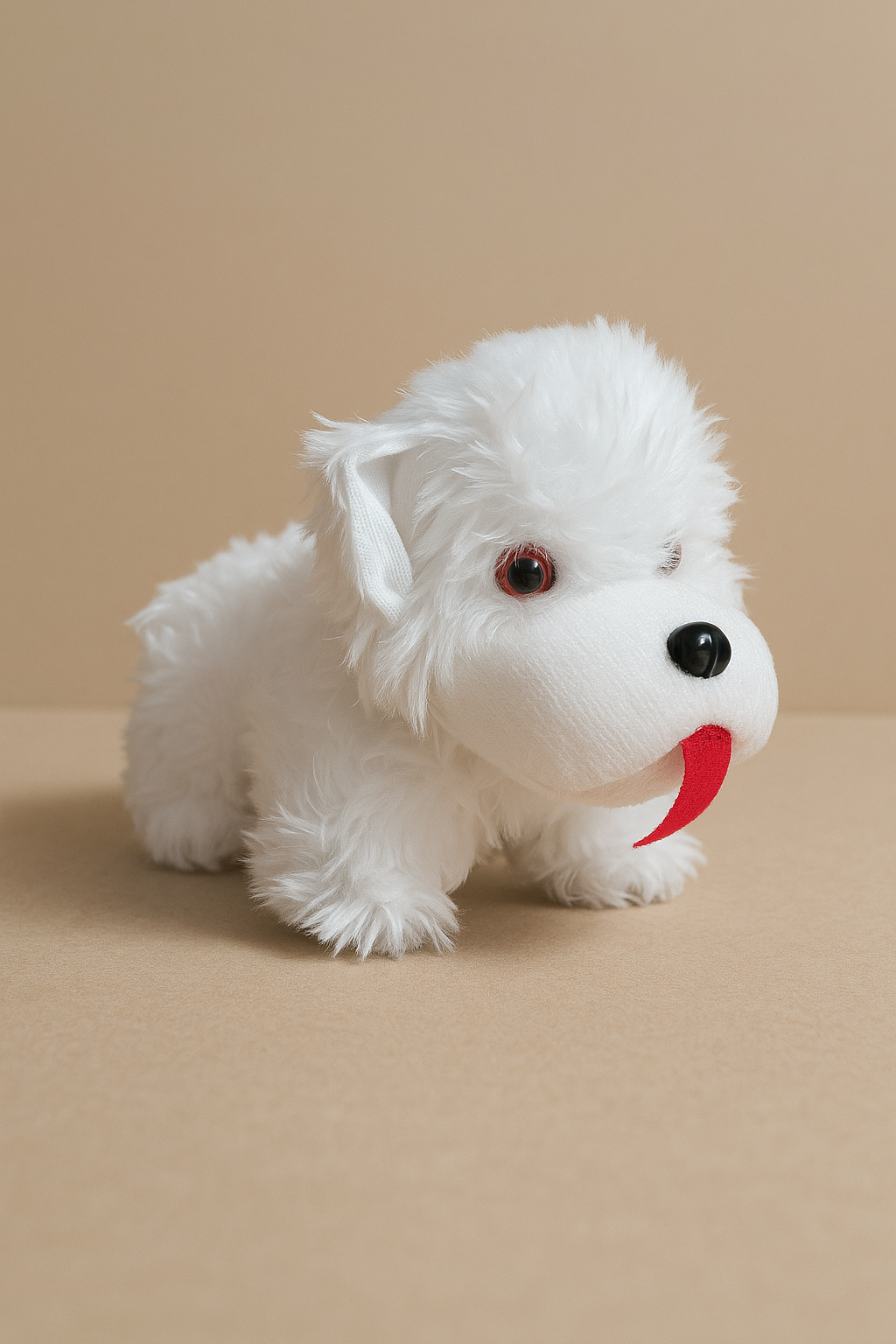 Plush White Dog Toy with fluffy fur
