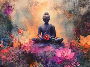 a buddha surrounded by flowers and feminine energy