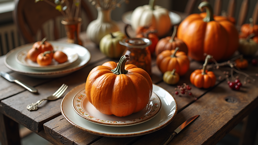 High angle view of a rustic table decorated with handmade autumn crafts