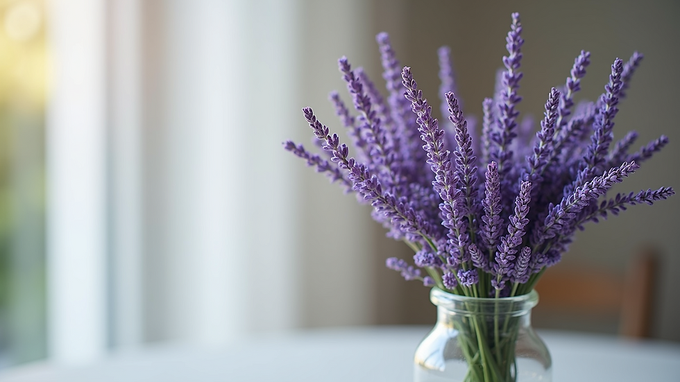 Close-up view of lavender flowers in a glass vase