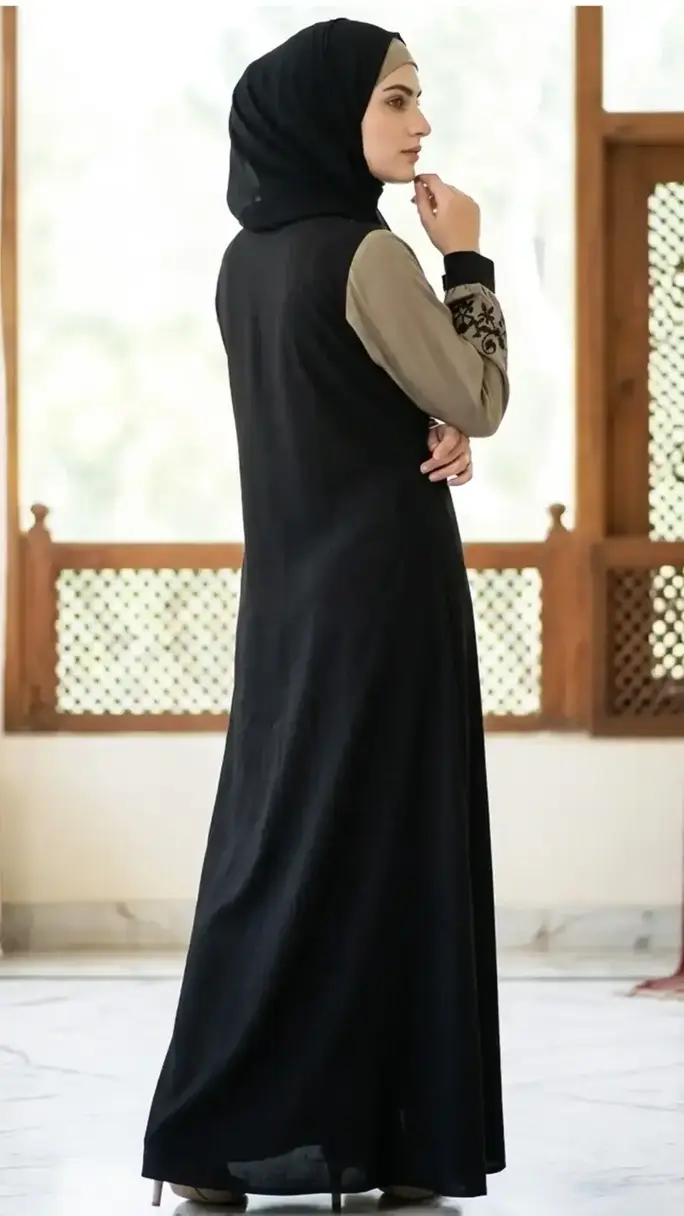 Black double shade embroidered abaya in soft Firdous fabric