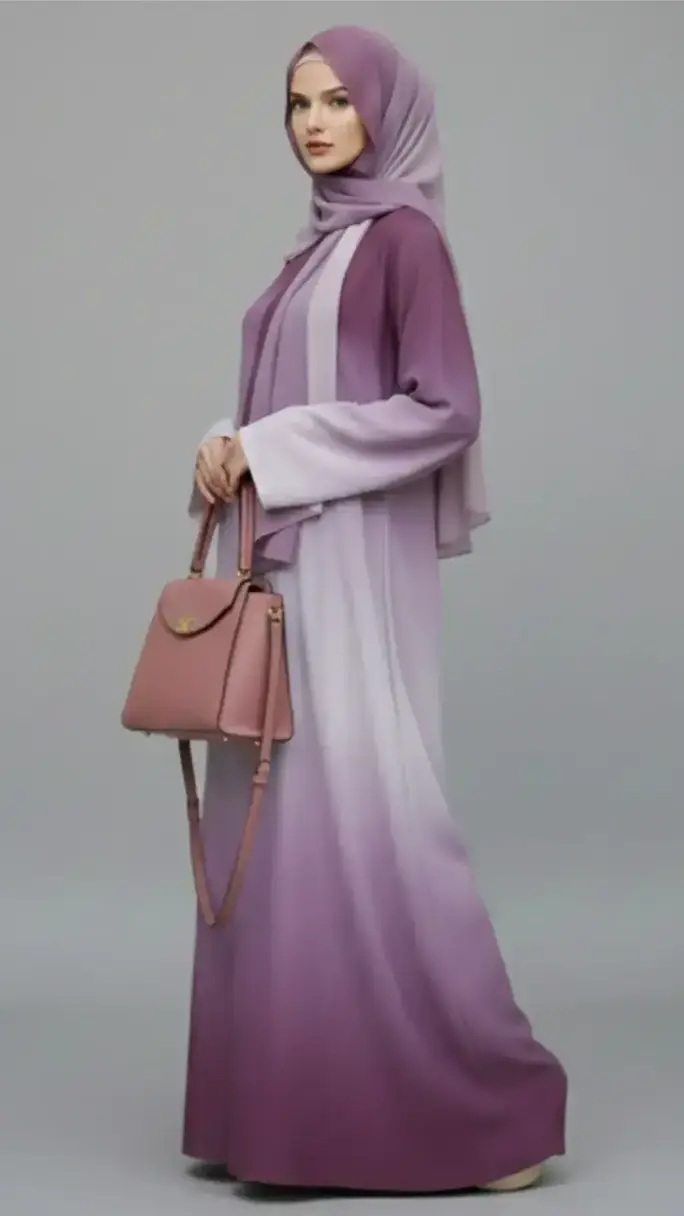 Full length pink gradient abaya with soft modest styling