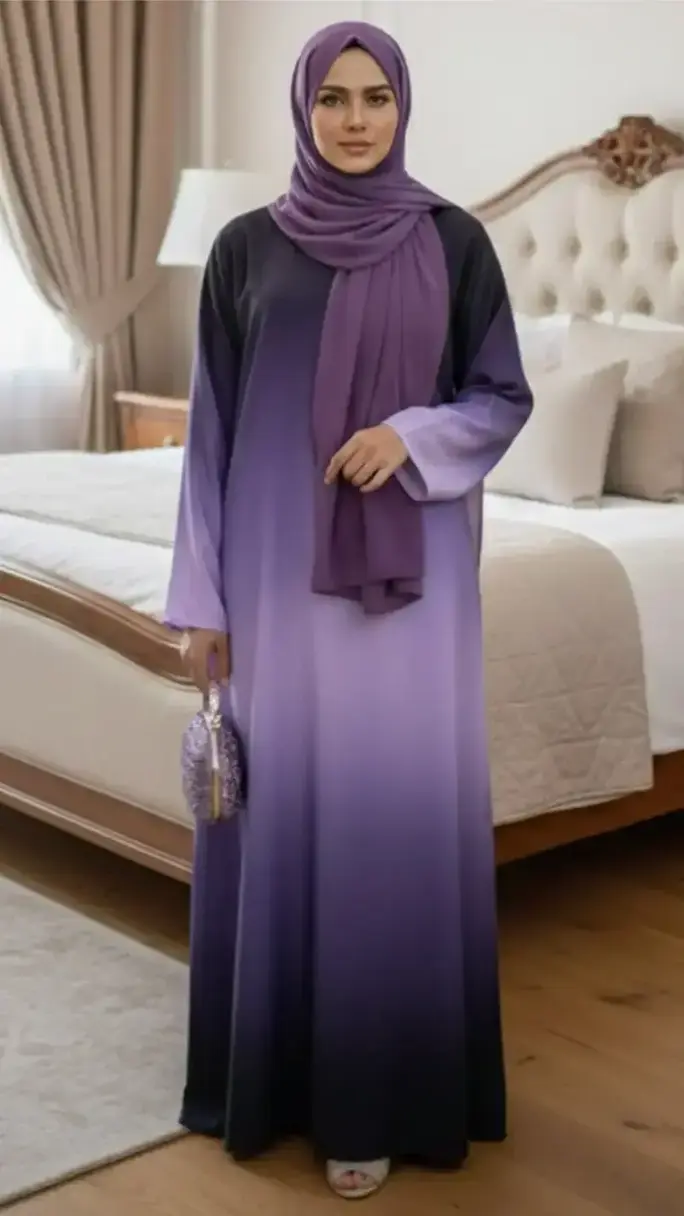 Magenta abaya for women featuring a soft printed pattern