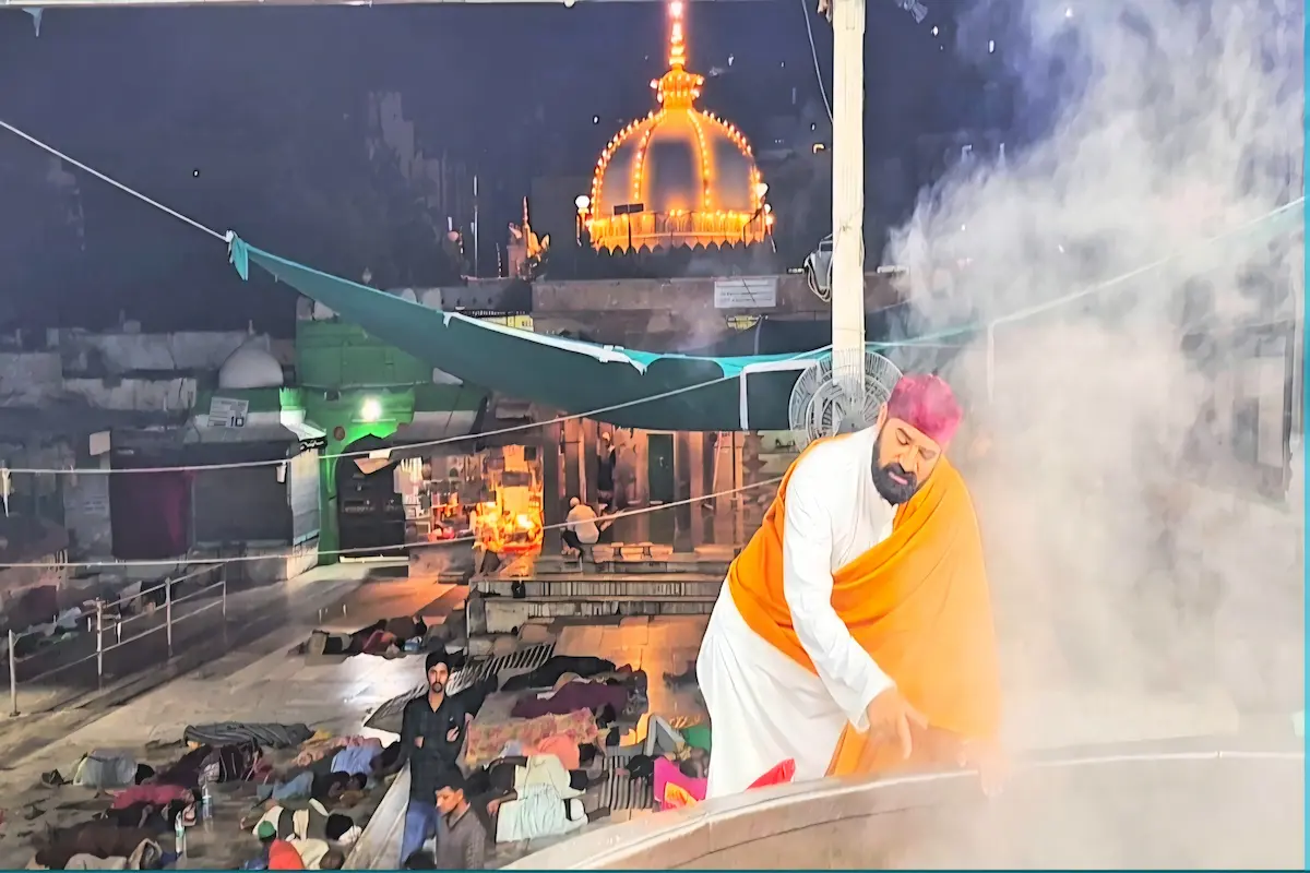 Close view of shrine doorway during morning opening time in Ajmer