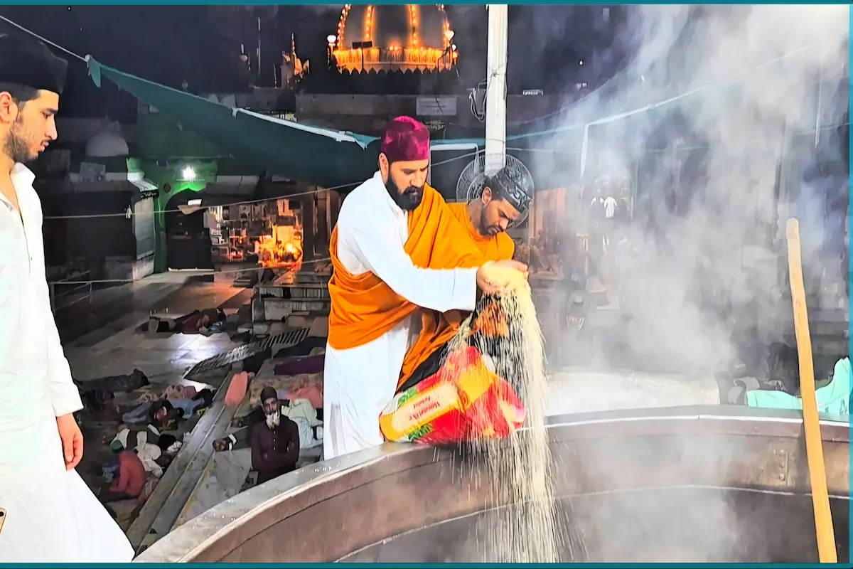 Ajmer Sharif Dargah inner area view with visitors in quiet respect