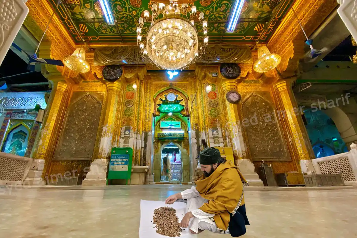 Ajmer Sharif Dargah view with khadims guiding visitors calmly