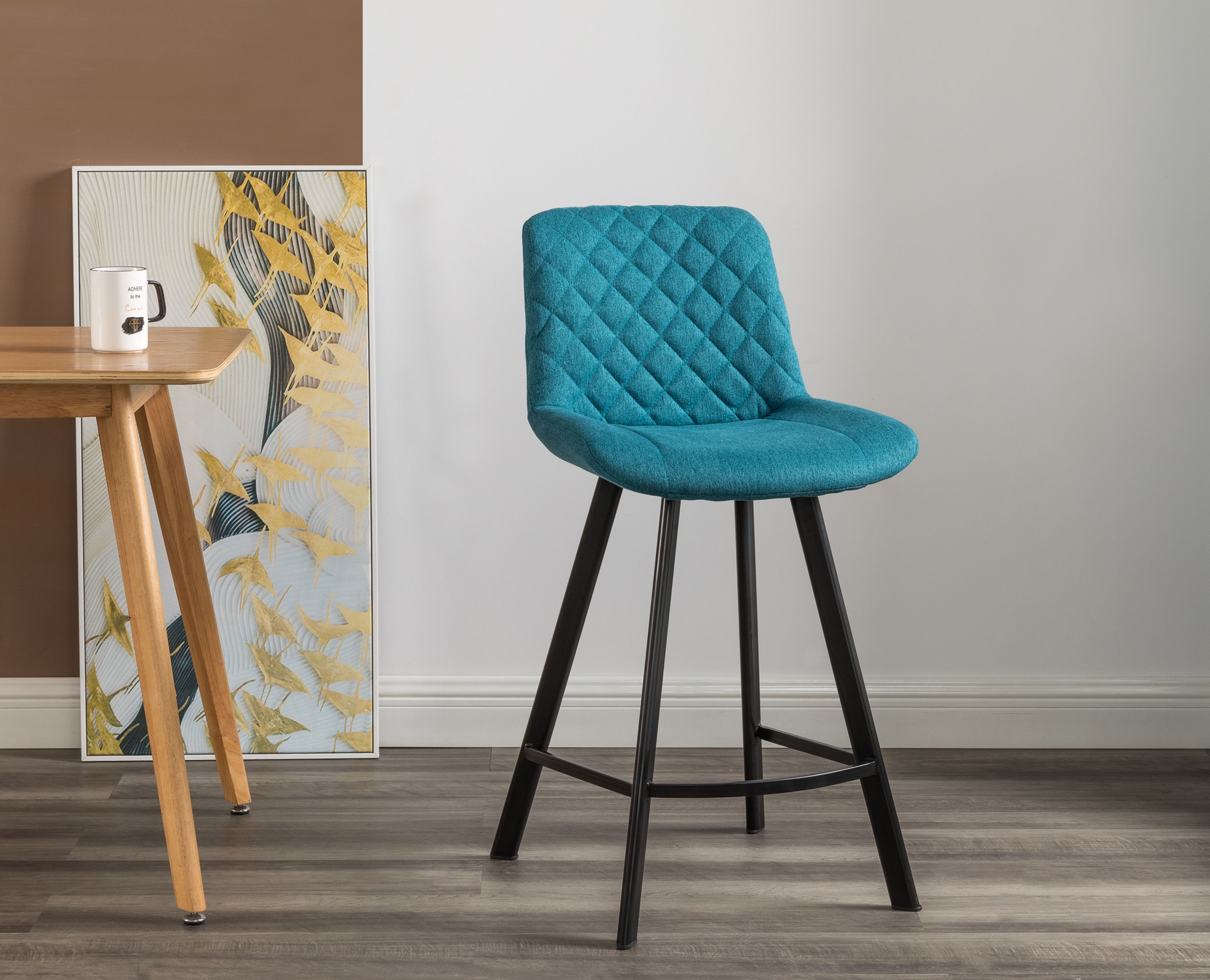 Sleek and stylish diamond-quilted fabric barstools in vibrant color options