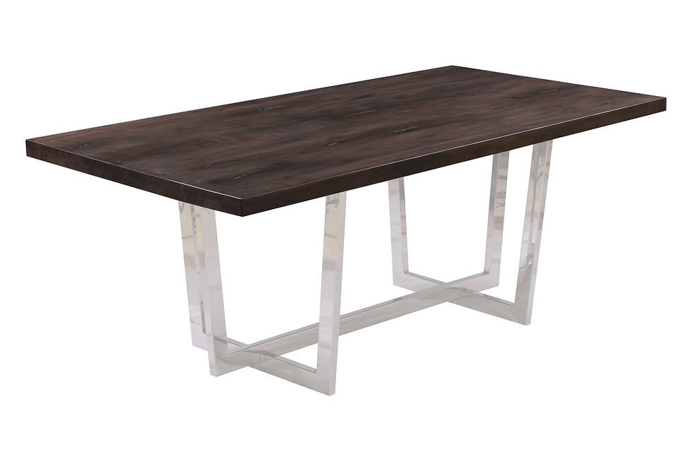 Dark oak dining table with modern chrome legs