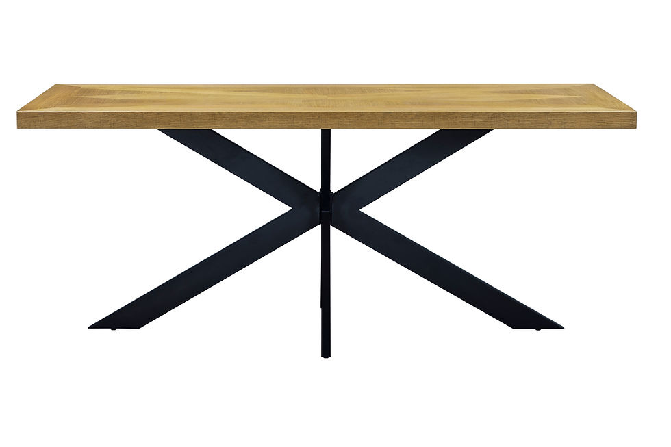 Modern dining table with sleek black legs and natural wood finish