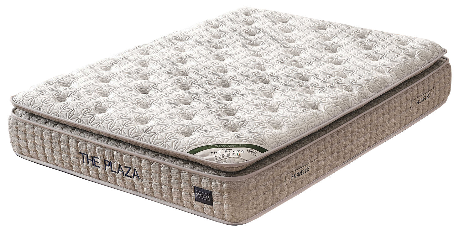 Plaza Mattress with famous pocket spring zoned support system and 2000 edge-to-edge springs, encased in foam for durability.