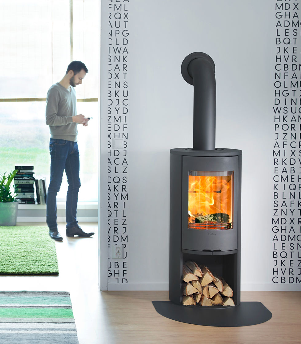 Thumbnail: Contura 510 Style Woodburner in Black with orange flames in lounge