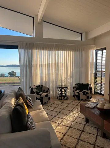 Sheer Curtains in Taupo Lake View Home