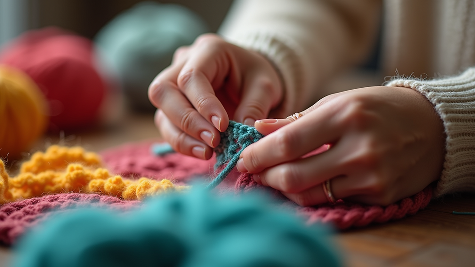 Eye-level view of a cozy crochet project in progress