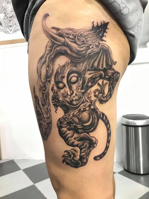 Blackwork tattoo design created by a tattoo artist at Tattoo Worker Koh Samui studio