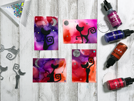 Alcohol Inked Mischievous Cat Artist Trading Cards | Tim Holtz Mischievous Dies