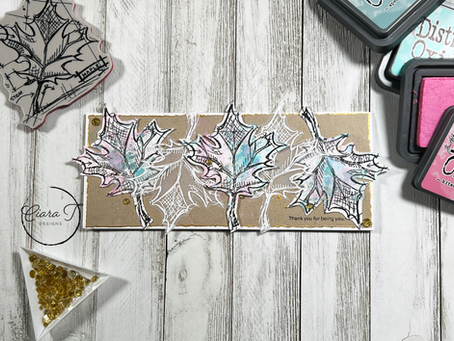 Distress Ink Smooshed Maple Leaf Slimline Card | Tim Holtz Autumn Blueprints Stamp Set