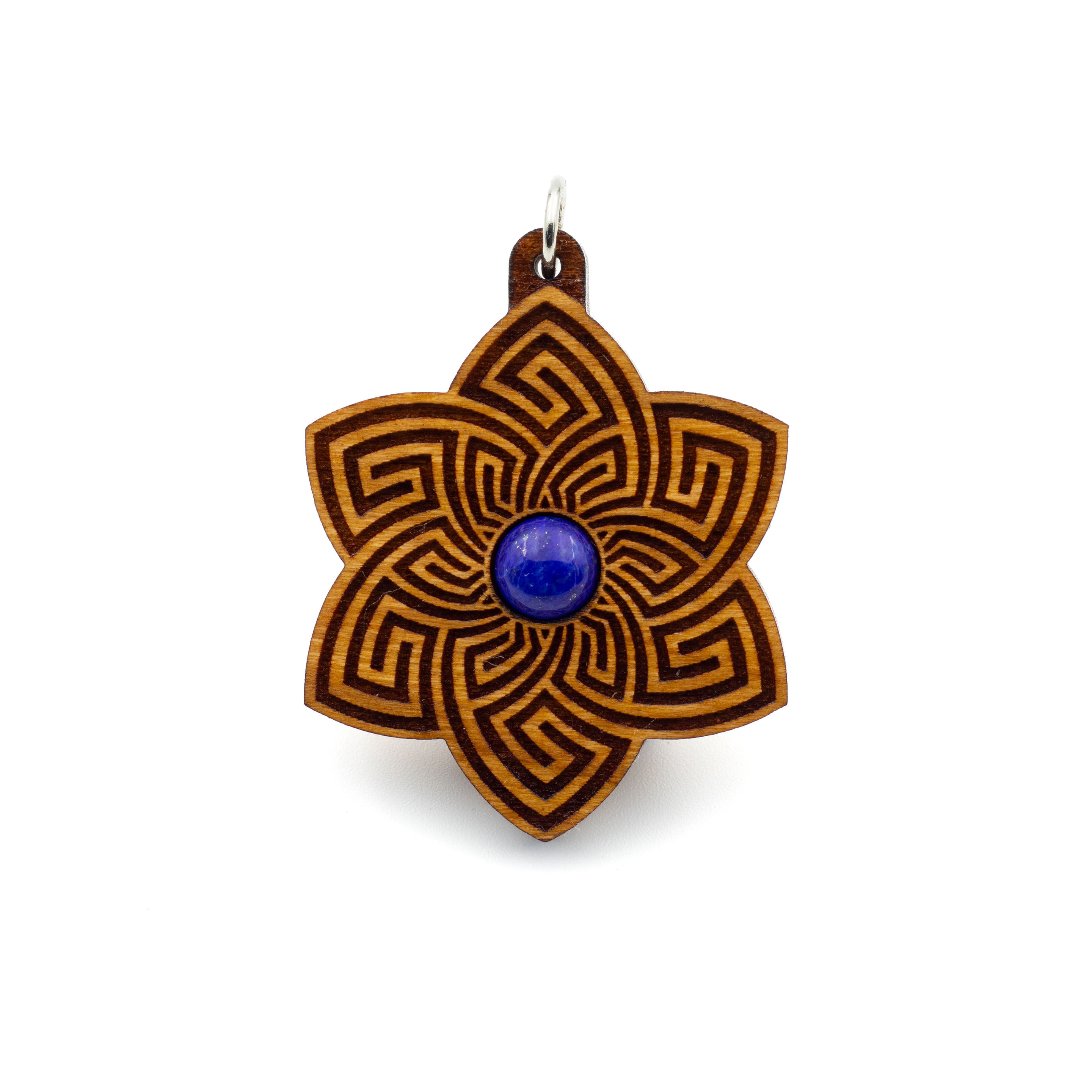 Lotus Spin Pendant (Cherry Wood / Lapis Lazuli)