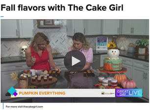 Kristina Lavallee presenting autumn-themed desserts in the kitchen of Great Day Live Tampa Bay.