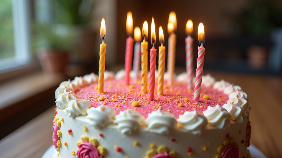 Close-up view of a beautifully decorated custom birthday cake with vibrant colors